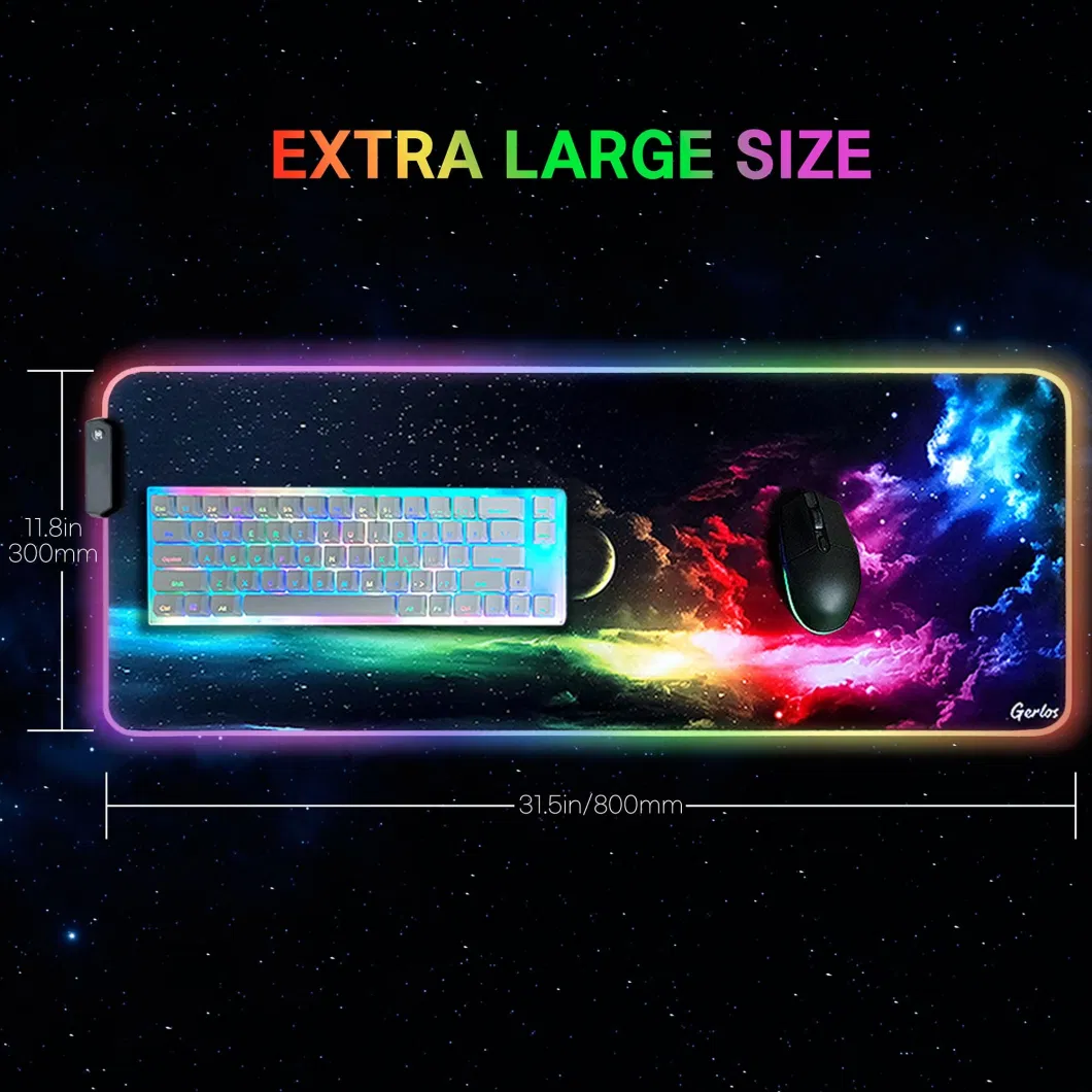 Gaming Mouse Pad Luminous RGB Gaming Keyboard Desktop Mouse Pad Anti-Slip Large Glowing Extended Soft Mouse Pad with Smooth Surface and Non-Slip Rubber Base