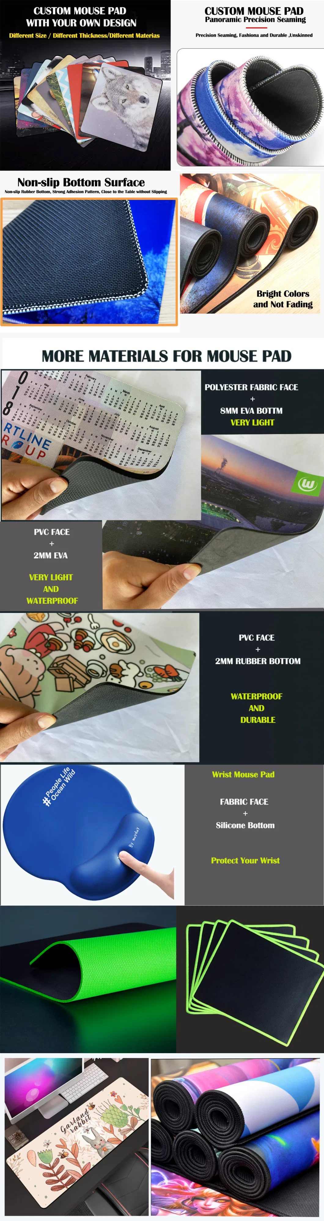 High Quality Rubber Sublimation Style with Wrist Rest Made Oversize Logo Print Neopreno Soft Custom Size Mouse Pad